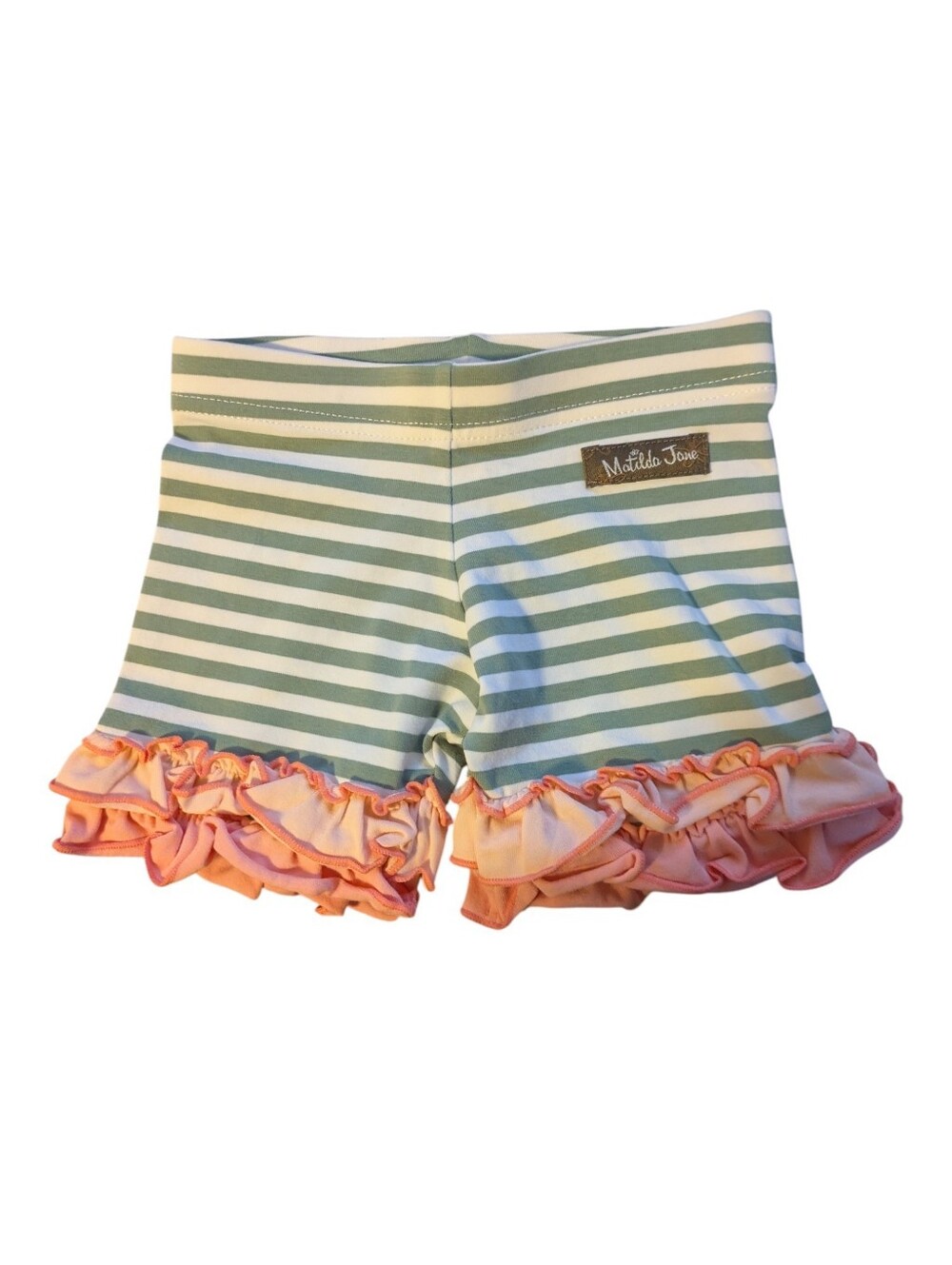 Matilda Jane Green Queen Shorties Olive/White Stripes Pink Ruffle Size 2